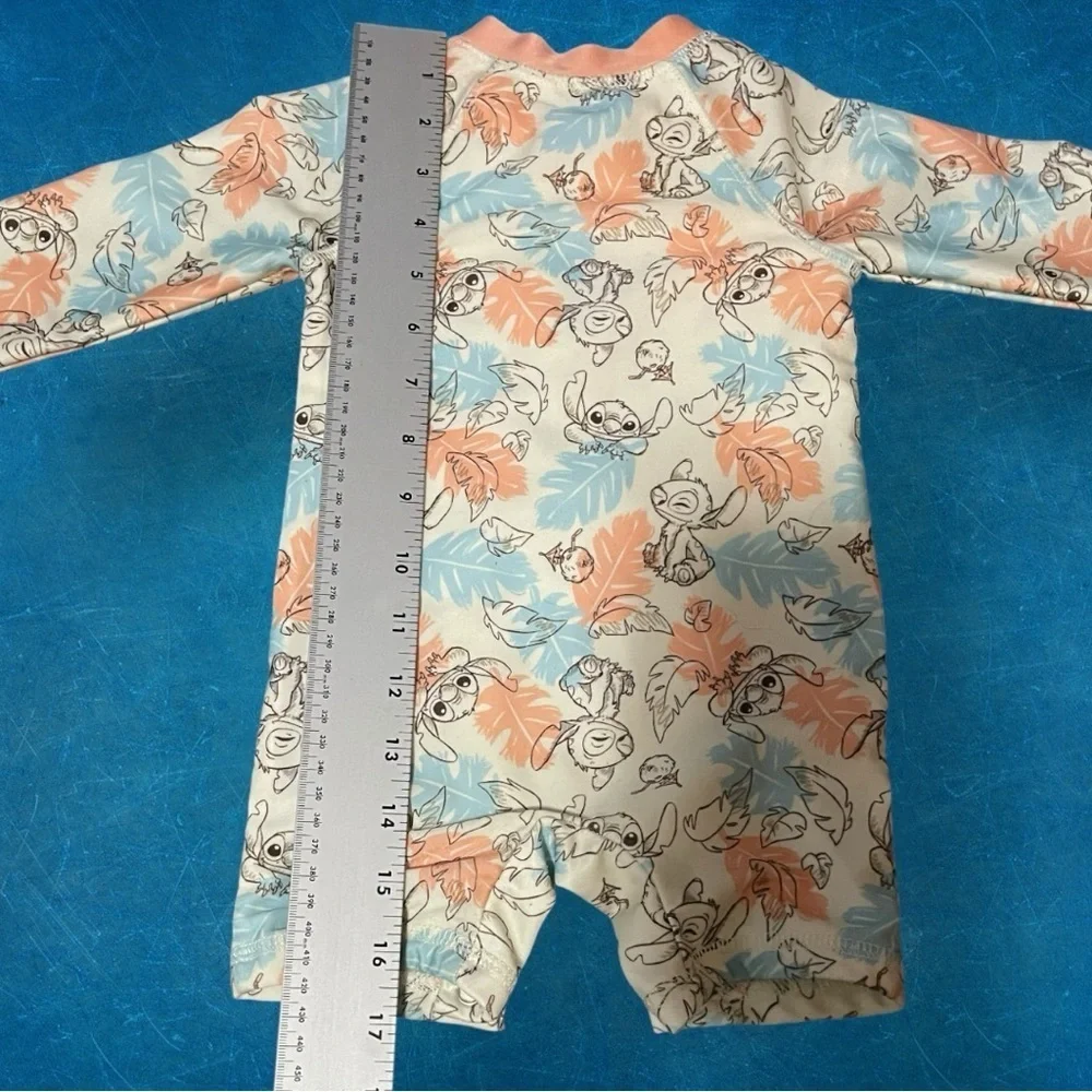 Disney Stitch Toddler Rashguard Swim Suit One Piece - Blue and Orange 12 months